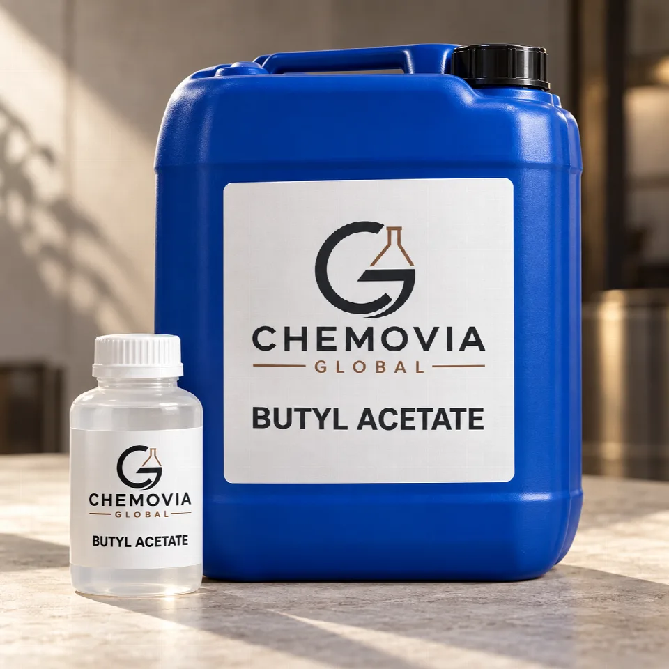 Chemovia-branded packaging mockup for Butyl Acetate
