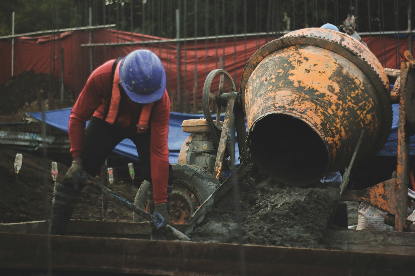 Concrete mixing at an active construction site