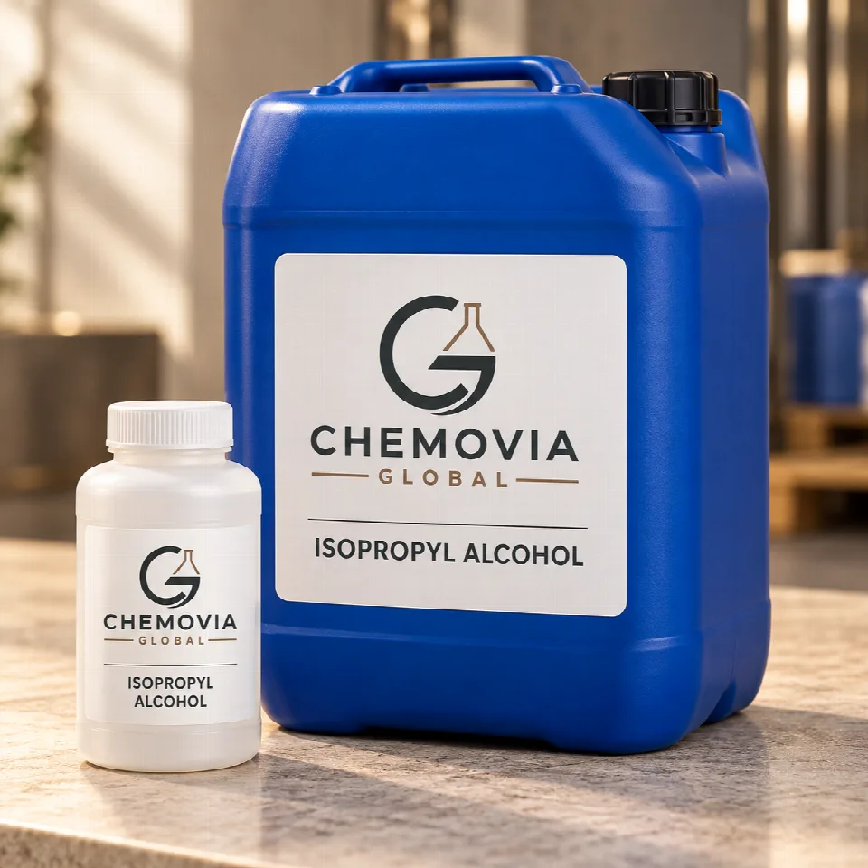 Chemovia-branded packaging mockup for Isopropyl Alcohol or IPA