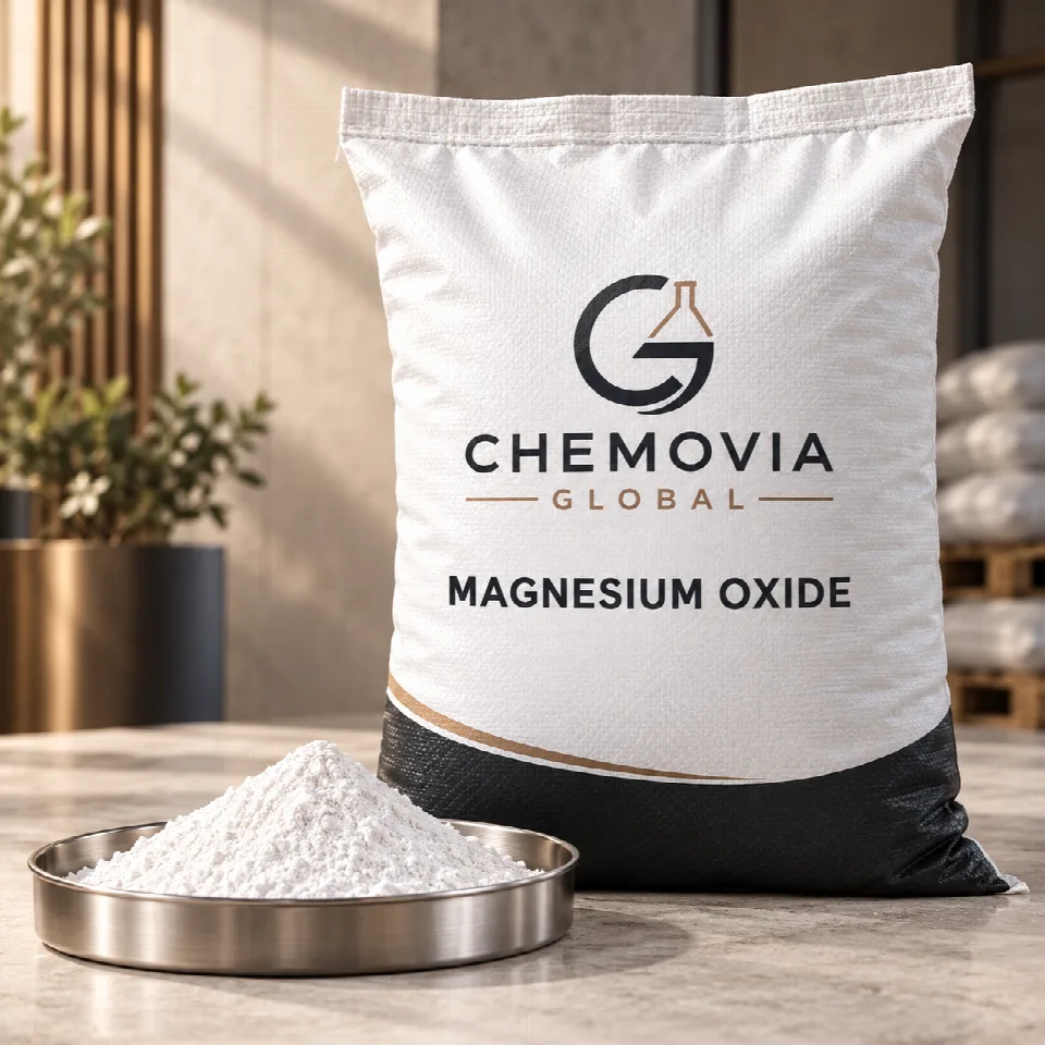 Chemovia-branded packaging mockup for Magnesium Oxide