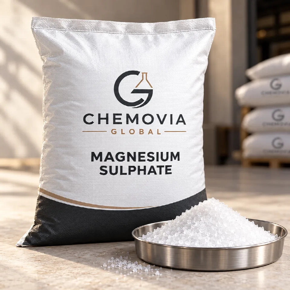 Chemovia-branded packaging mockup for Magnesium Sulphate