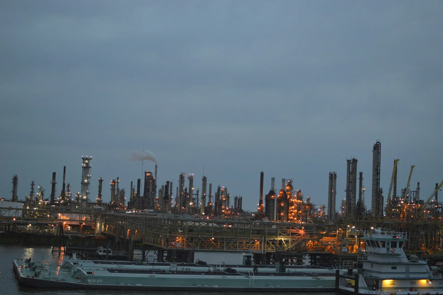 Petrochemical refinery at dusk