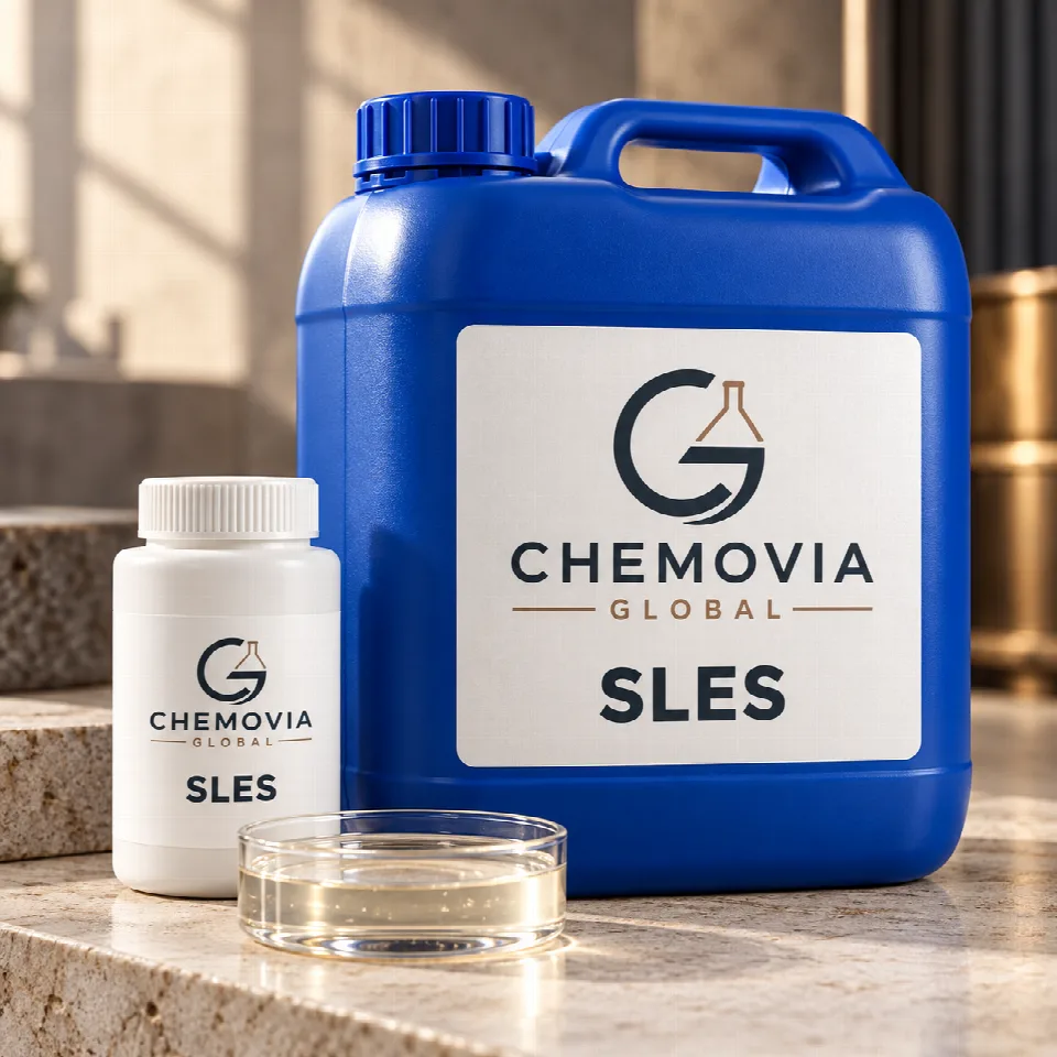 Chemovia-branded packaging mockup for SLES