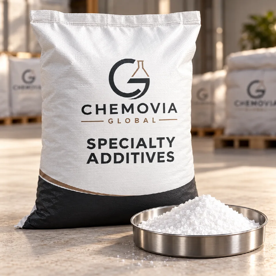 Chemovia-branded packaging mockup for Specialty Additives