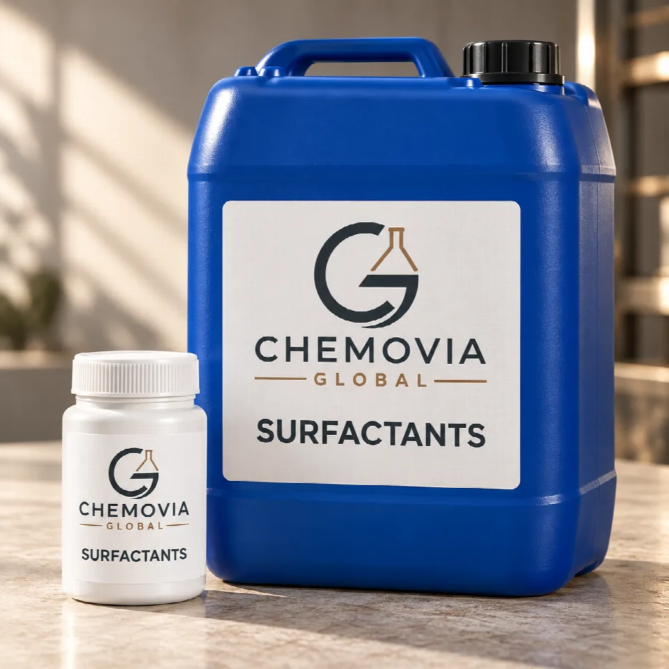 Chemovia-branded packaging mockup for Surfactants