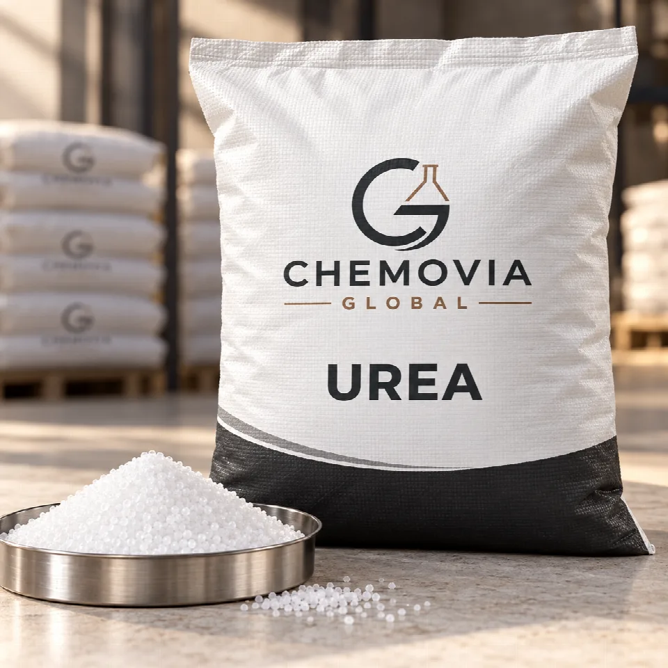 Chemovia-branded packaging mockup for Urea