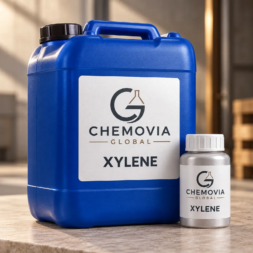 Chemovia-branded packaging mockup for Xylene